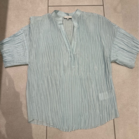 VINCE Blouse Blue Crushed Pleated Elegant Top - Picture 4 of 7